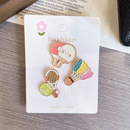 Cute Cartoon Sports Brooches – Badminton, Tennis & Ping Pong Metal Pins
