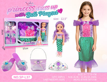 Princess Doll Dress-Up Playset - 32cm Rubber Doll Toy