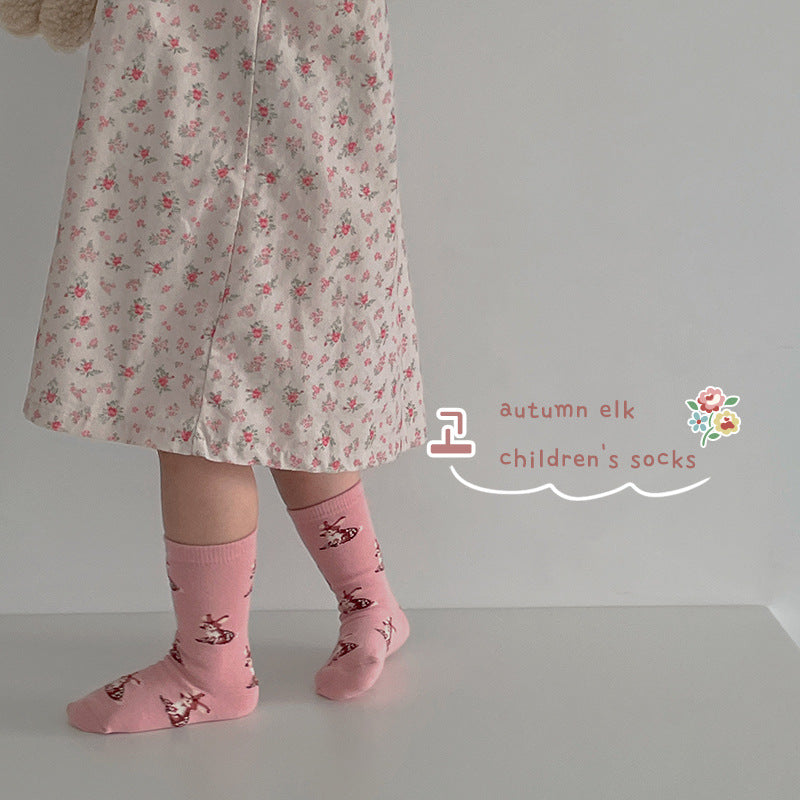 Girls Cotton Floral Ruffle Mid Calf Breathable Socks