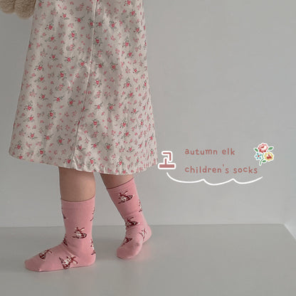 Girls Cotton Floral Ruffle Mid Calf Breathable Socks