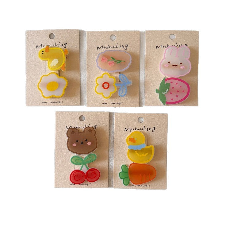 Cartoon Acrylic Hair Clips for Kids - Cute Animal Designs