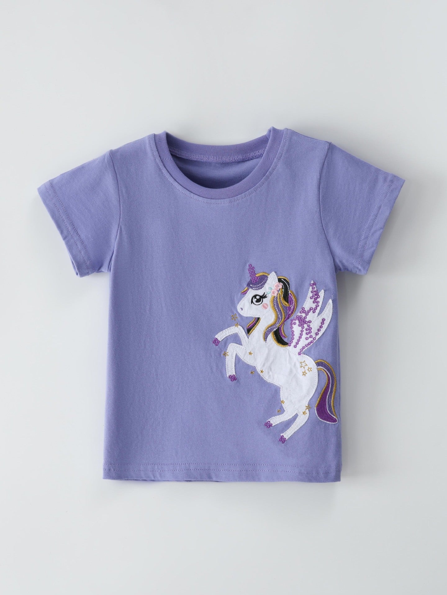 Unicorn Embroidered Short Sleeve T-Shirt Soft Cotton Casual Top