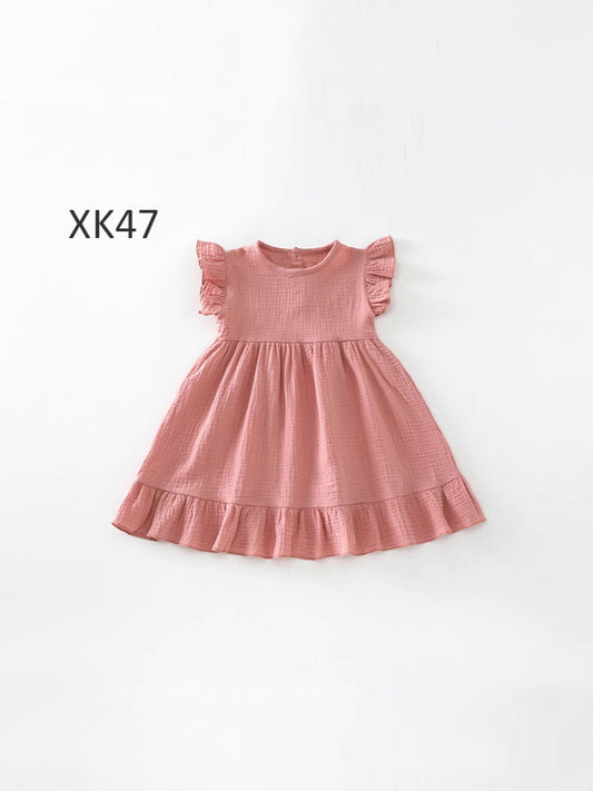 Comfortable Breathable Cute Ruffled Sleeve Dress for Girls