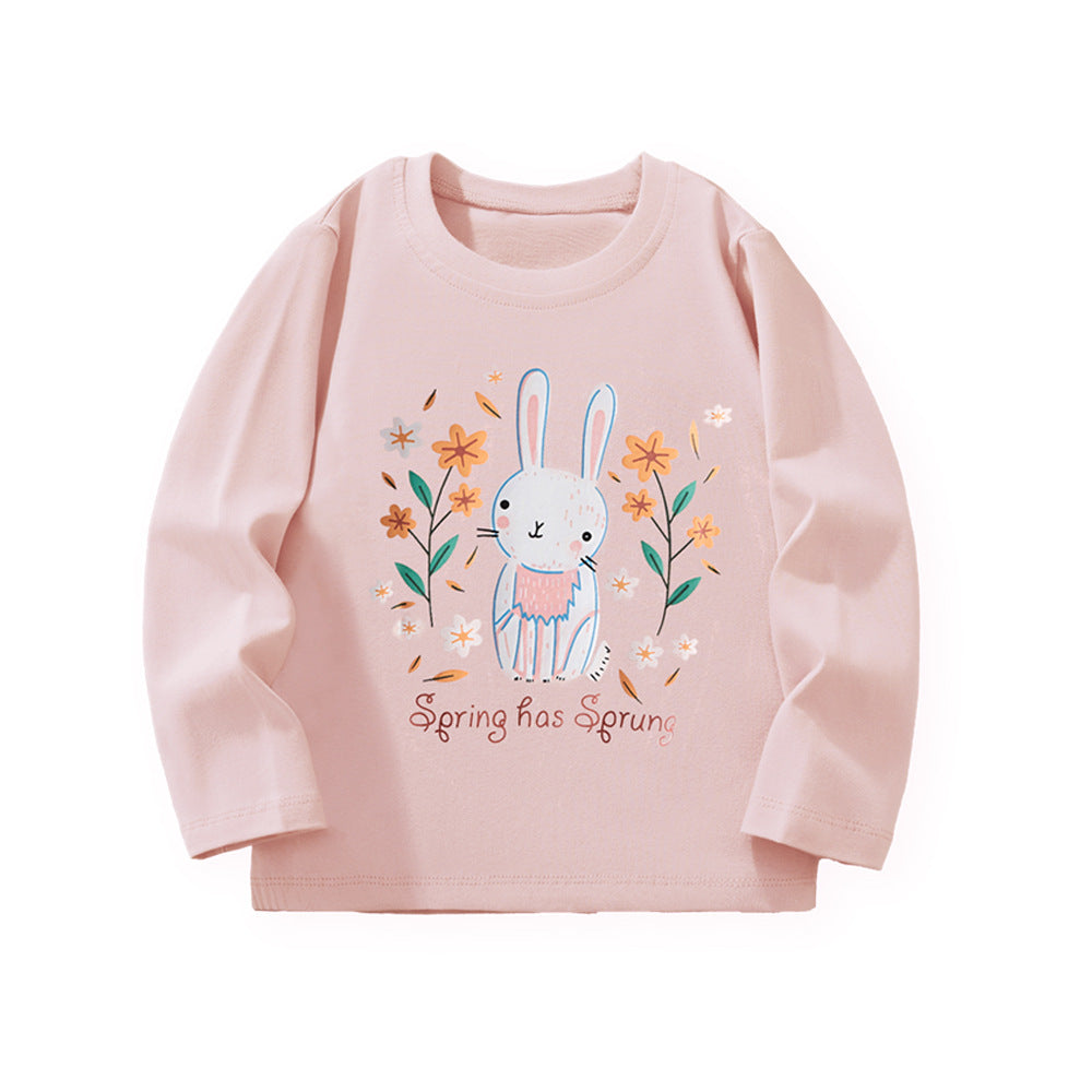 Animal Print Long Sleeve Cotton T-Shirt for Girls
