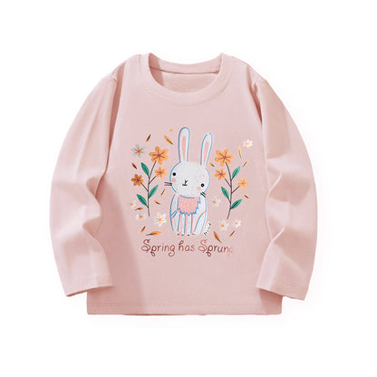 Animal Print Long Sleeve Cotton T-Shirt for Girls