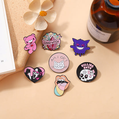 Pink Skull Bear Metal Brooch Geometric Cute Cat Pin