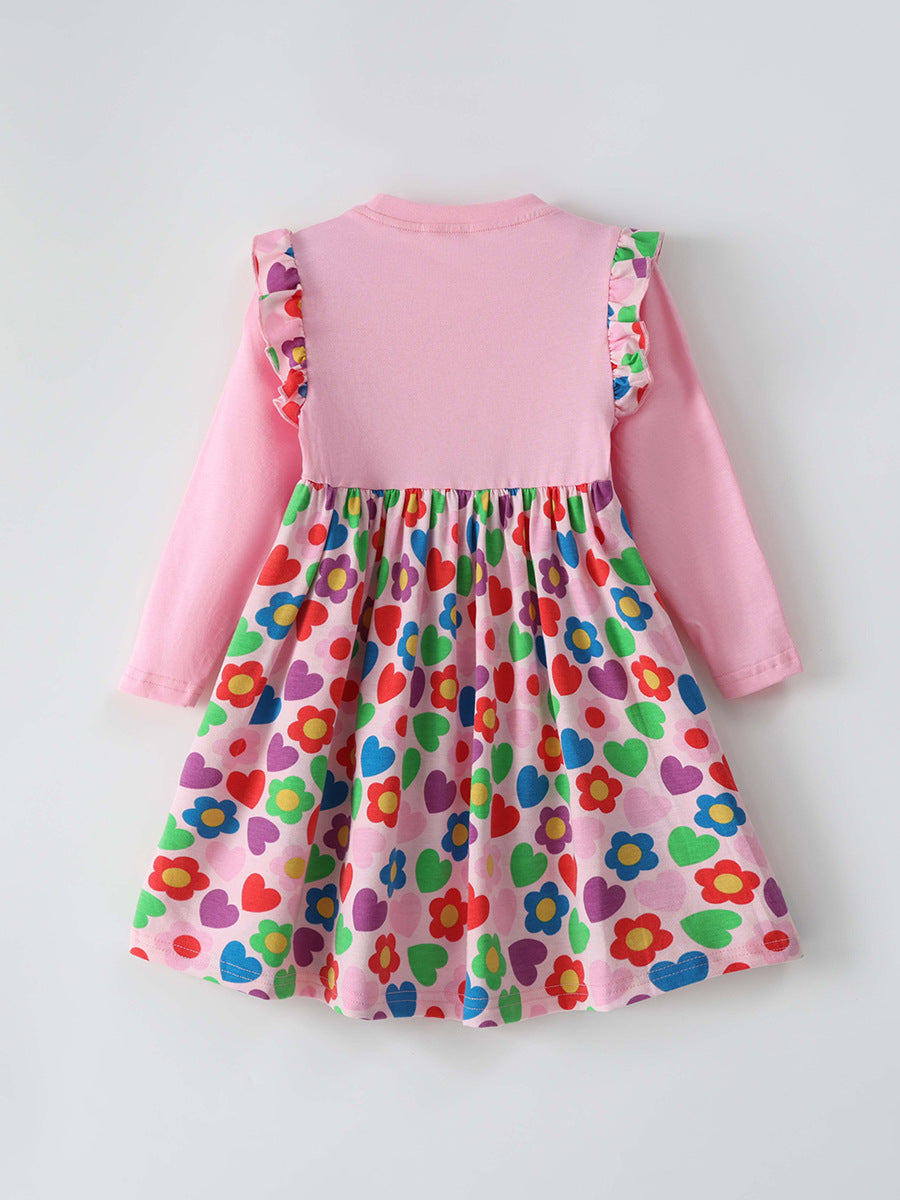 Floral Print Long Sleeve Dress with Bow for Girls