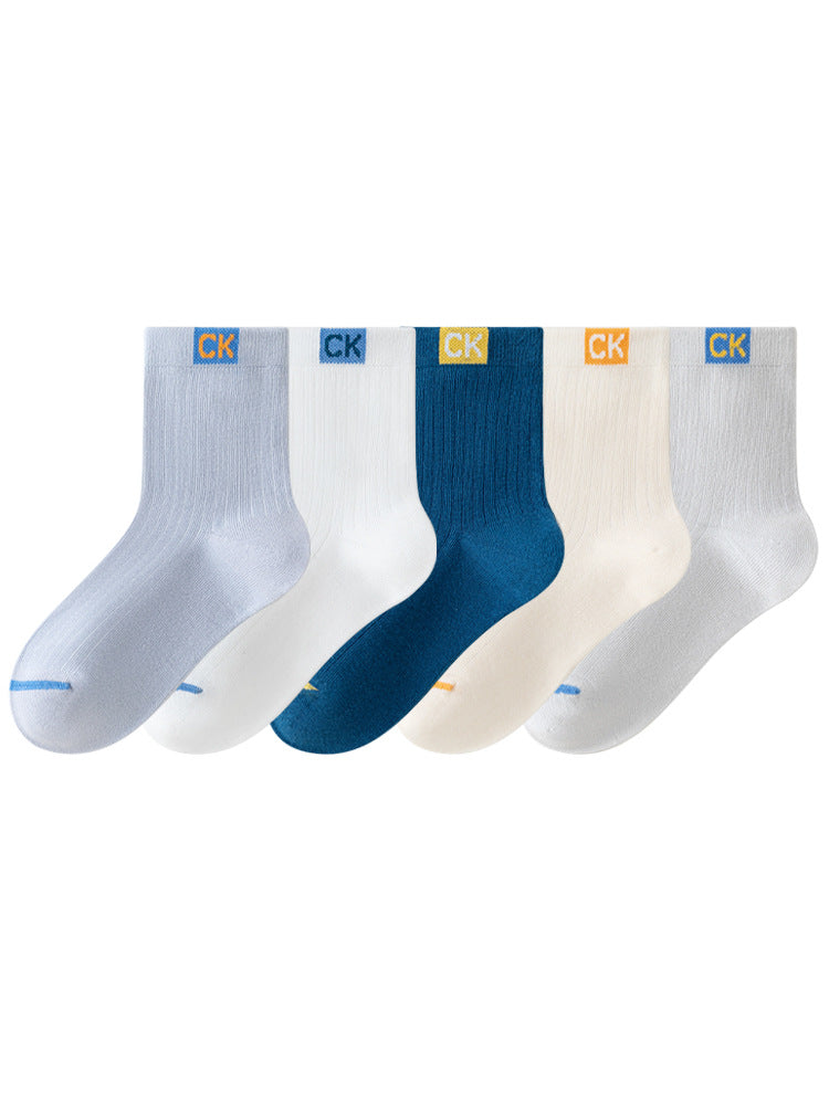 Solid Color Contrast Cotton Mid-Calf Socks for Kids