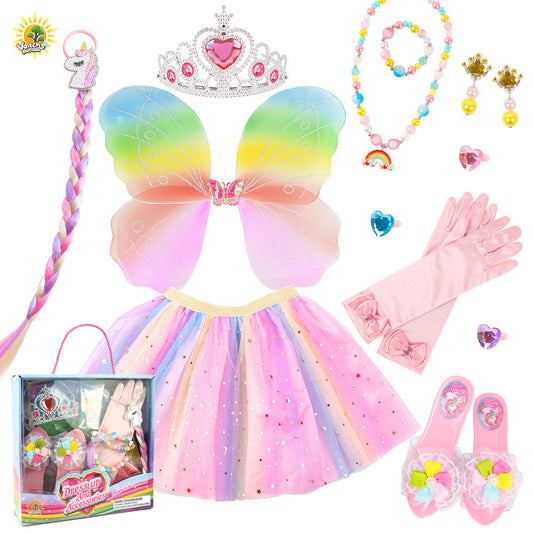 Children's Tulle Skirt with Sequined Butterfly Wings and Magic Wand Costume Set