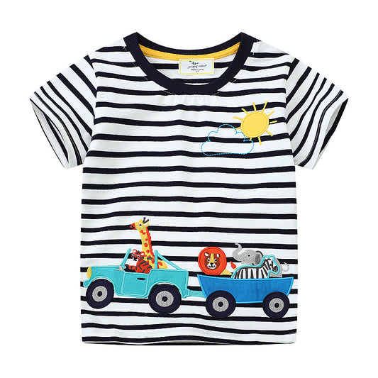 Striped Cartoon T-Shirt for Boys - Soft Cotton Casual Wear