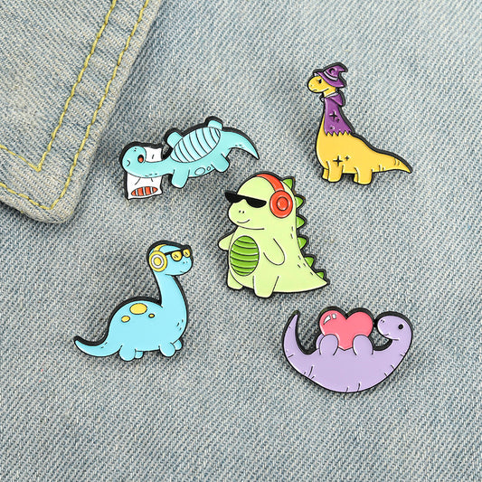 Cartoon Sunglasses Dinosaur Plush Pillow Decorative Alloy Brooch