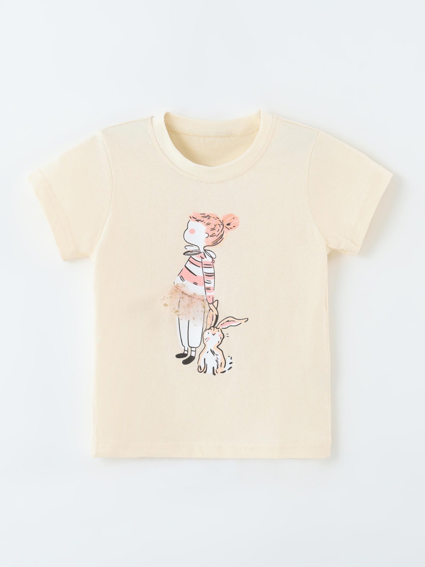Girls' 3D Rabbit Print T-Shirt with Soft Skirt