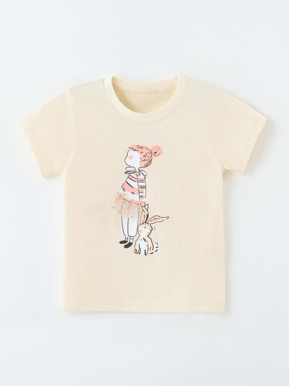 Girls' 3D Rabbit Print T-Shirt with Soft Skirt