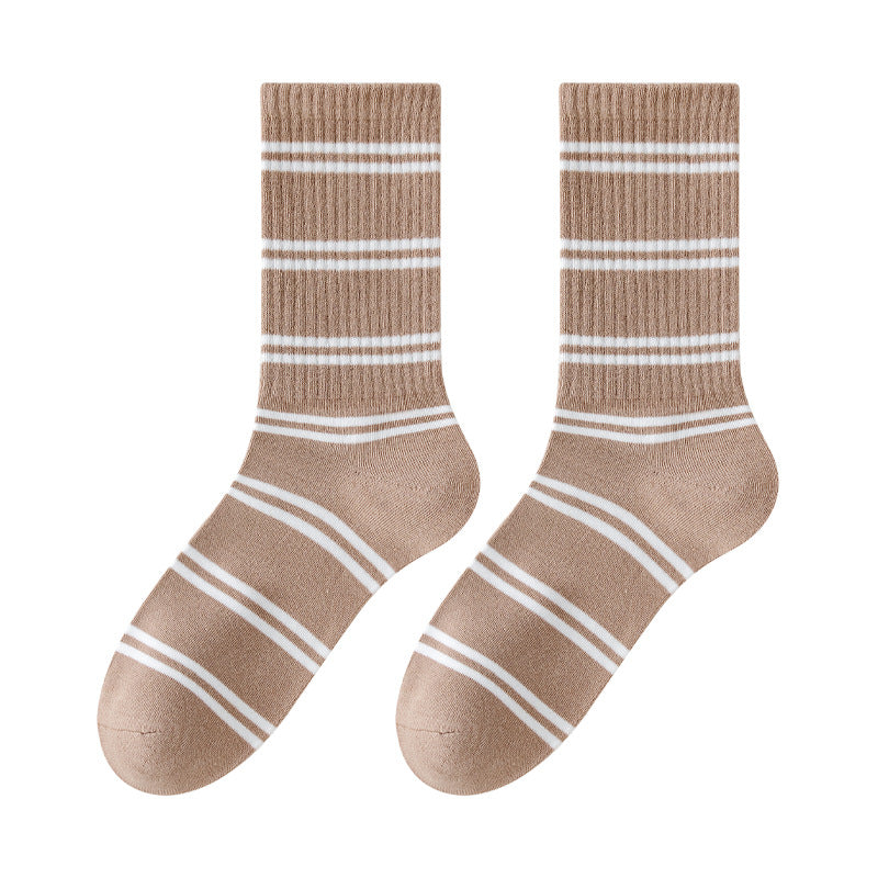 Vintage Stripe Mid-Calf Cotton Socks for Women