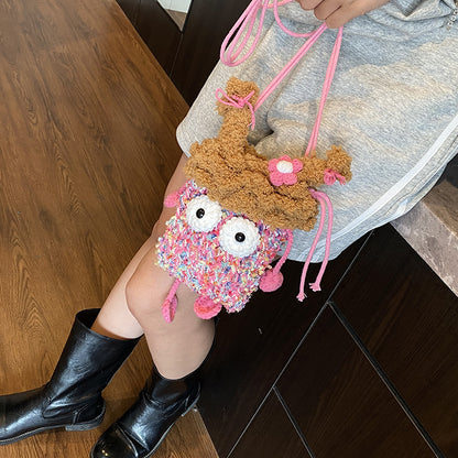 Cute Cartoon Monster Kids' Shoulder Bag – Breathable Knitted Coin Purse
