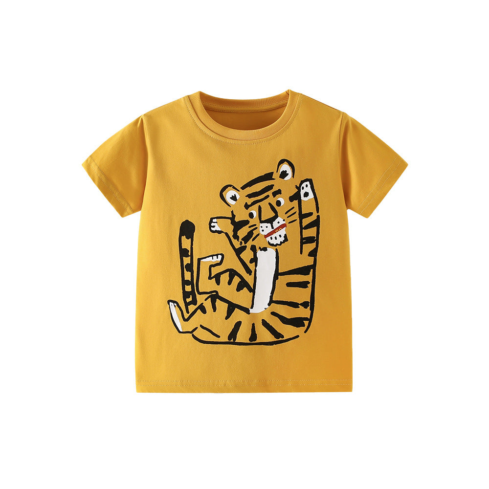 Cute Tiger Print Kids T-Shirt Casual Cotton Short Sleeve Top