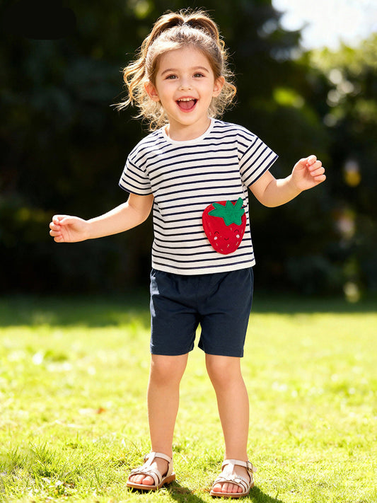 Adorable Striped Cotton Toddler Girls Two-Piece Outfit