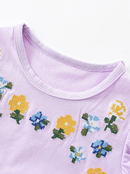 Floral Embroidered Cotton Dress With Ruffled Sleeves