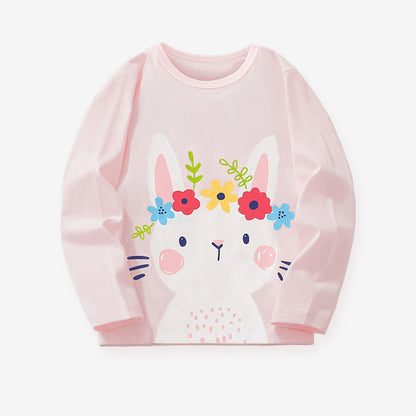 Kids Long Sleeve Cartoon Rabbit Graphic T-Shirt Cotton Casual Top