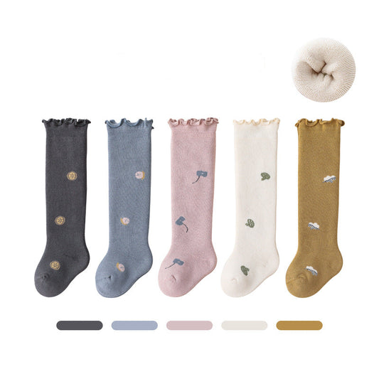 Baby Knee-High Socks Cute Lace Design Cozy Cotton Socks