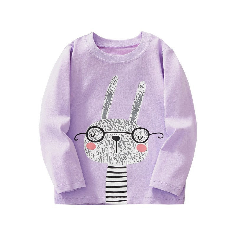 Animal Print Long Sleeve Cotton T-Shirt for Girls