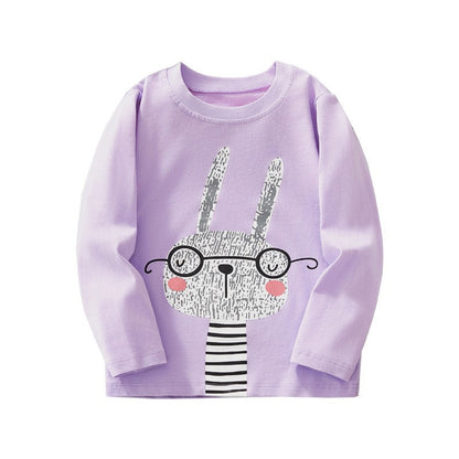 Animal Print Long Sleeve Cotton T-Shirt for Girls