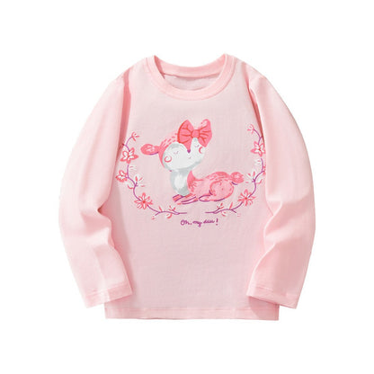Animal Print Long Sleeve Cotton T-Shirt for Girls