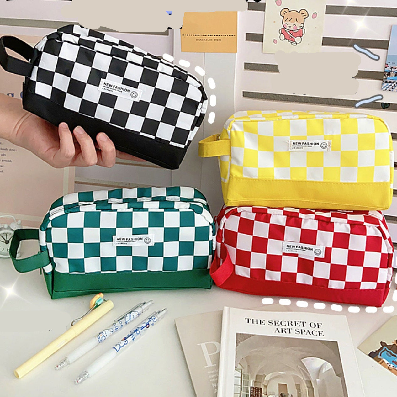 Pencil Pouch Checkerboard Transparent Student Organizer
