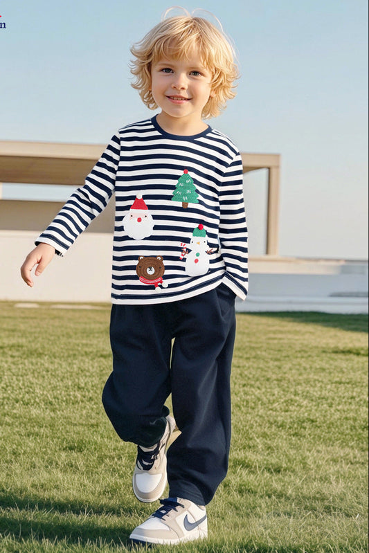 Cartoon Striped Boys' Sweatshirt and Pants Set