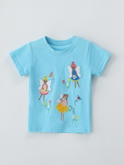Children's Flower Fairy Embroidered T-Shirt Soft Cotton Top