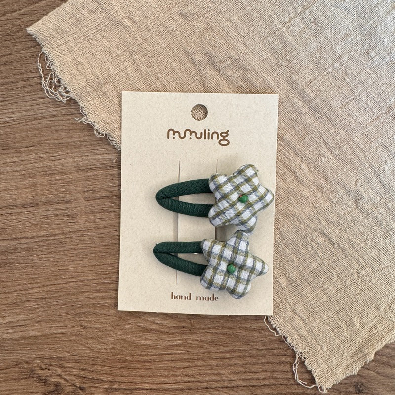 Star Pattern Fabric Hair Clips for Kids - Set of 2