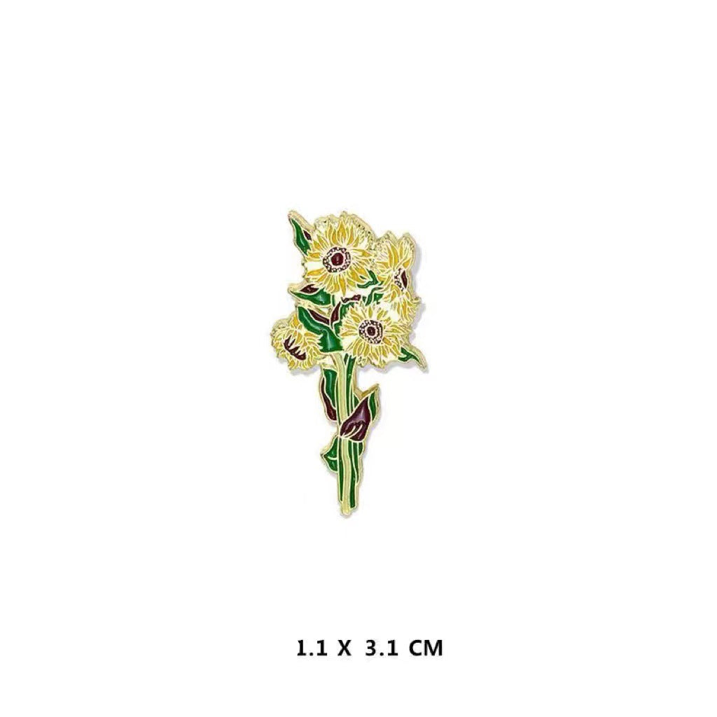 Sunflower & Iris Floral Brooch Artistic Lapel Pin for Bags