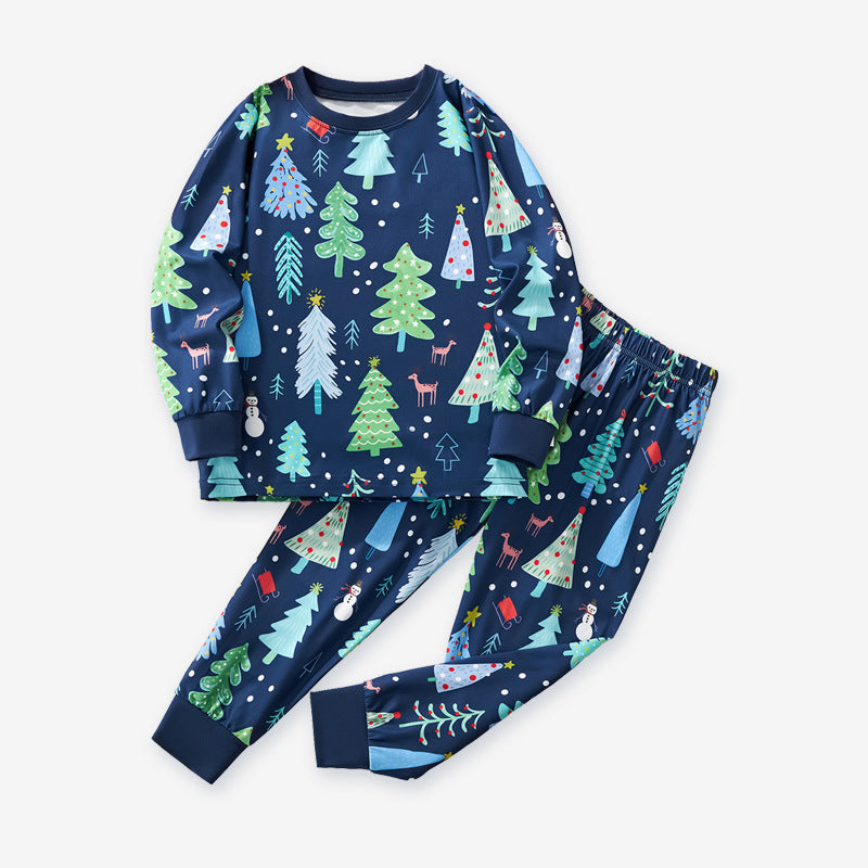 Cartoon Christmas Tree Print Milk Silk Pajama Set for Kids
