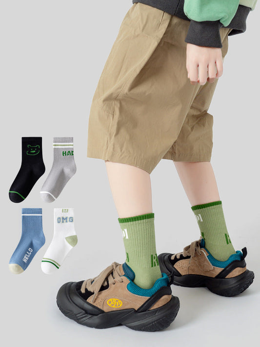 Colorful Letter Cotton Socks for Kids, Mid-Calf Basketball Socks