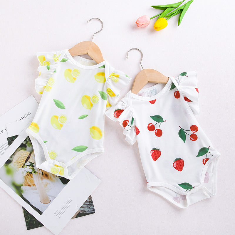 New Baby Sleeveless Lemon Print Romper