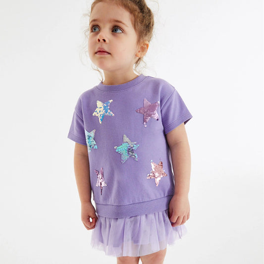 Cute Short Sleeve Dress For Girls With Embroidery