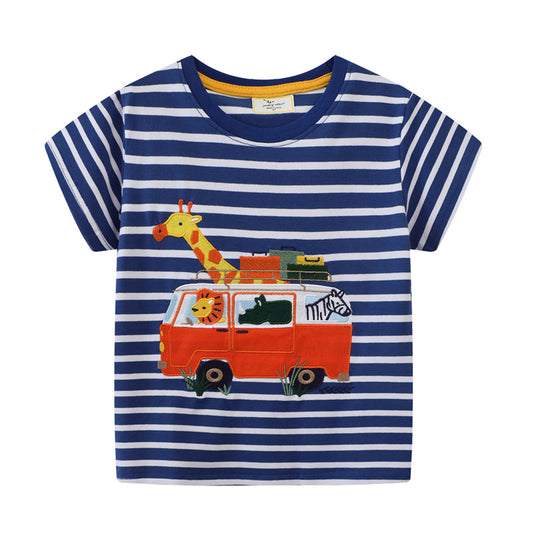 Cartoon Bus Cotton T-Shirt for Boys