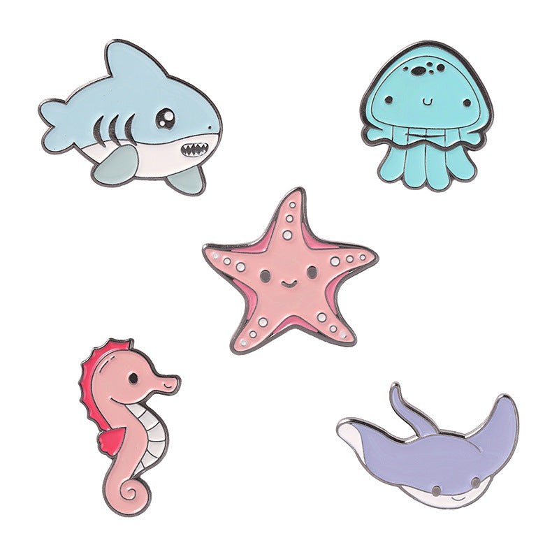 Ocean Animal Series Cute Enamel Pins Shark Jellyfish Seahorse Brooches