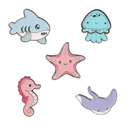 Ocean Animal Series Cute Enamel Pins Shark Jellyfish Seahorse Brooches