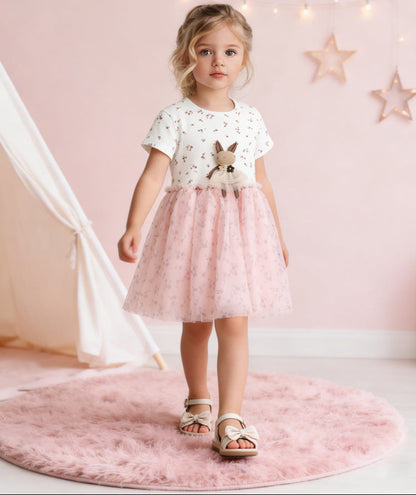 Girls' Cute Cartoon Princess Dress Cotton Short Sleeve