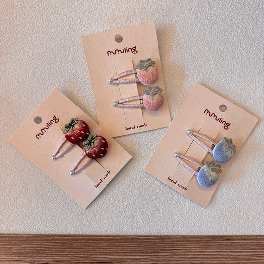 Cute Strawberry Print Fabric Hair Clips for Kids