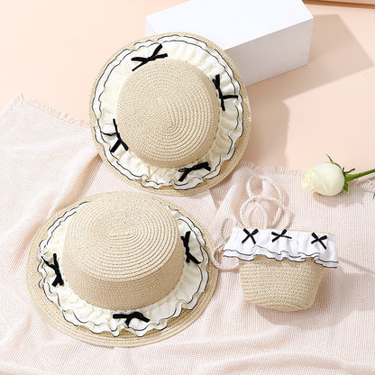 Summer Double-Layer Lace Wide-Brim Straw Hat for Kids