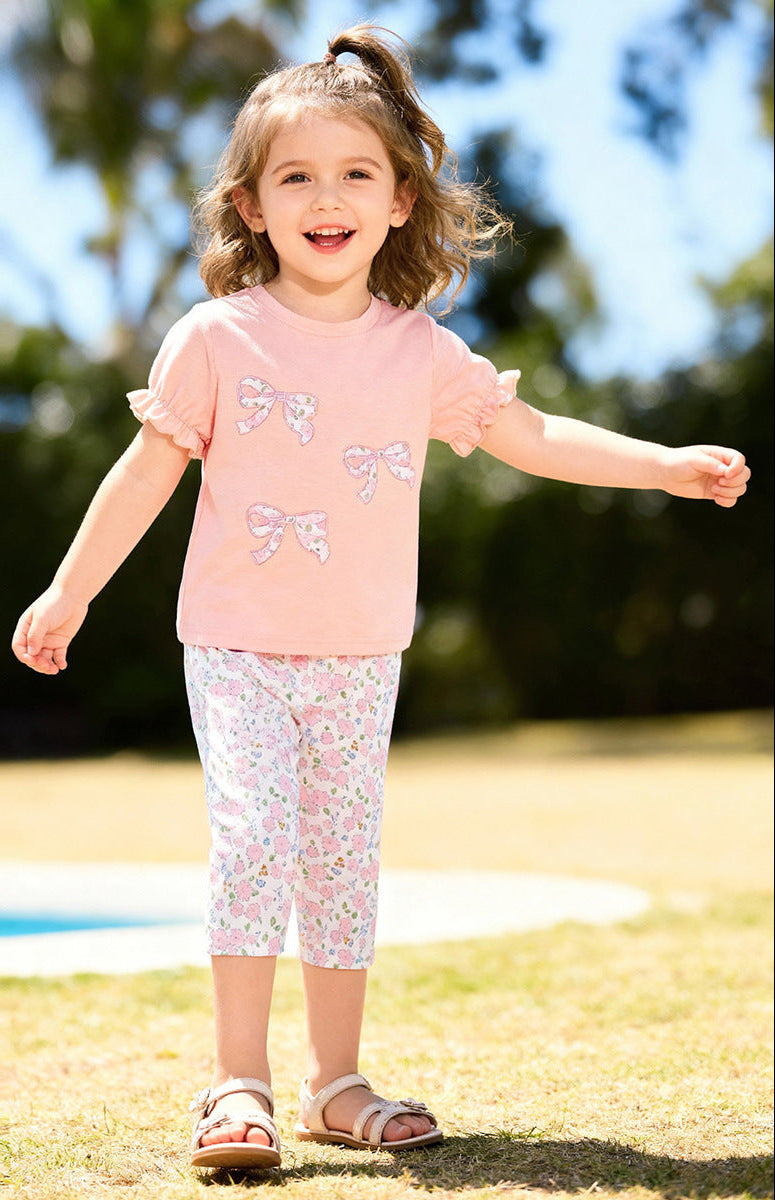 Cute Bow Summer Outfit for Baby Girls Cotton Two-Piece Set