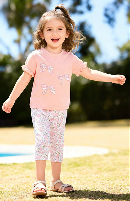 Cute Bow Summer Outfit for Baby Girls Cotton Two-Piece Set