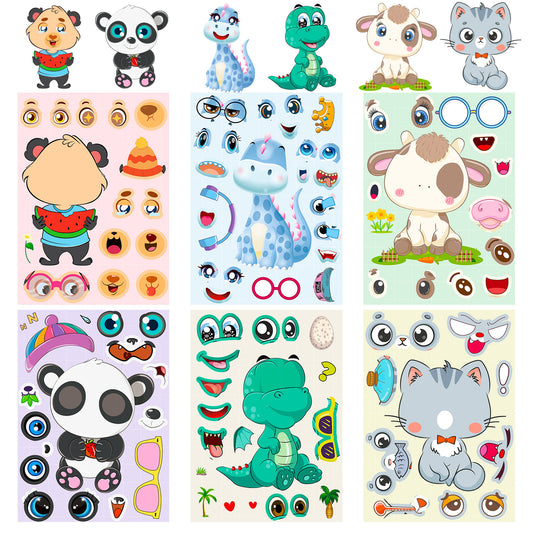 Puzzle Sticker Set Animal Faces Printed Adhesive