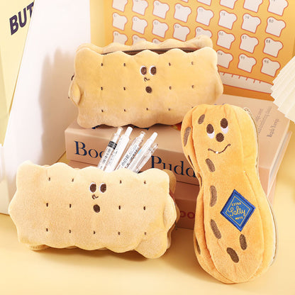 Plush Peanut Cookie Pencil Case Large Capacity