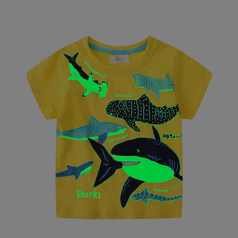 Kids Glow In The Dark Shark T-Shirt Casual Short Sleeve Tee