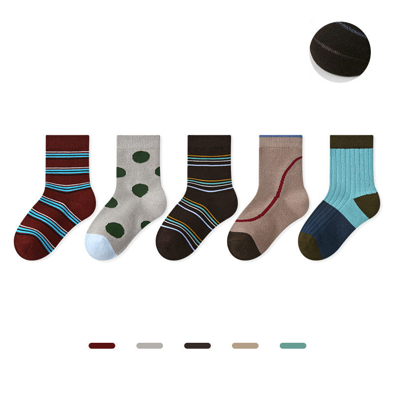 Kids Dot Colorblock Seamless Cotton Sport Socks