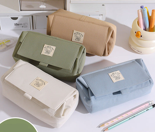 Canvas Pencil Case Hand Painted Flap Double Layer