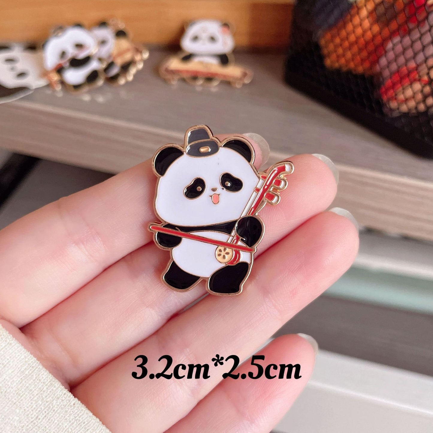 Panda Instrument Brooch Cute Retro Metal Badge for Bags